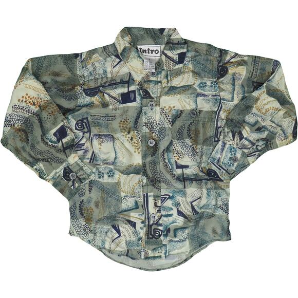 Vintage Intro New Wave Funky Abstract All Over Print Boys Kids 100% Silk Shirt S - Picture 1 of 4